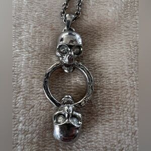 Rare Alexander McQueen Silver Double Skull Long Necklace (Lee Era)-Made in Italy